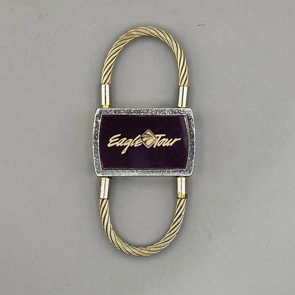 Eagle Tour Keychain Goldtone Dual Loop Keyring Advertising Logo‎ Keytag Fob
